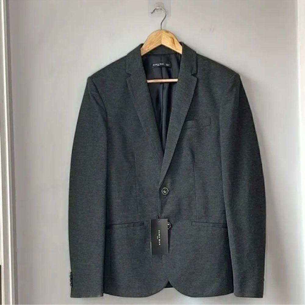 NWT Zara Man 2 Button Charcoal Gray Blazer Jacket Size Medium